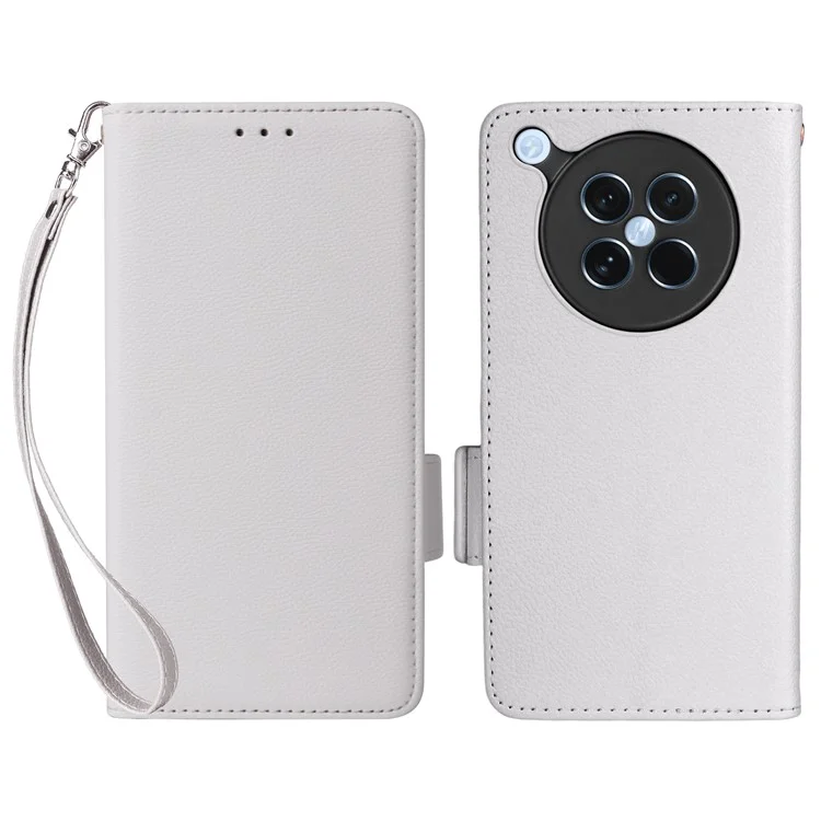 Capa para Oppo Find X8s 5G com alça de pulso, textura de lichia, capa de carteira de couro PU - Branco