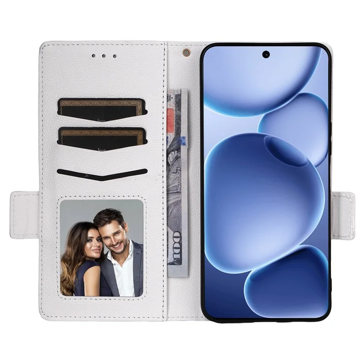 Capa para Oppo Find X8s 5G com alça de pulso, textura de lichia, capa de carteira de couro PU - Branco