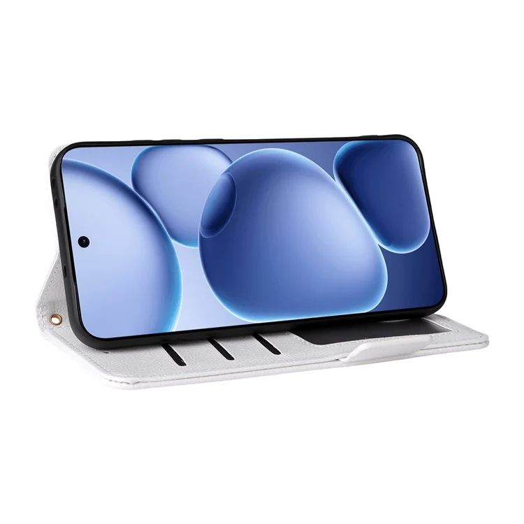 Capa para Oppo Find X8s 5G com alça de pulso, textura de lichia, capa de carteira de couro PU - Branco