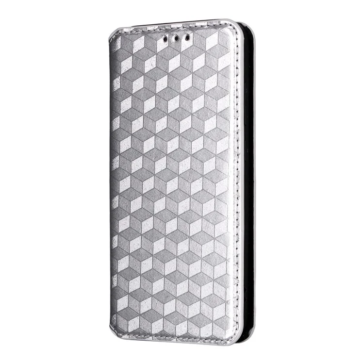 Capa Carteira para Oppo Find X8s 5G - Couro Estampado em Losango - Prata