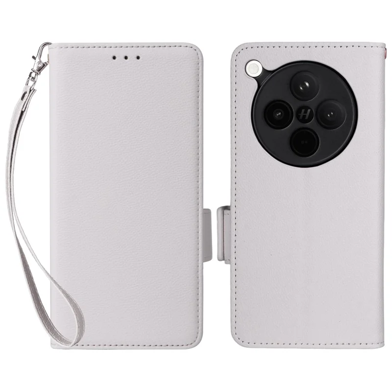 Til Oppo Find X8s+ 5G hylse med håndledsrem Litchi struktur PU læder wallet telefondæksel - Hvid