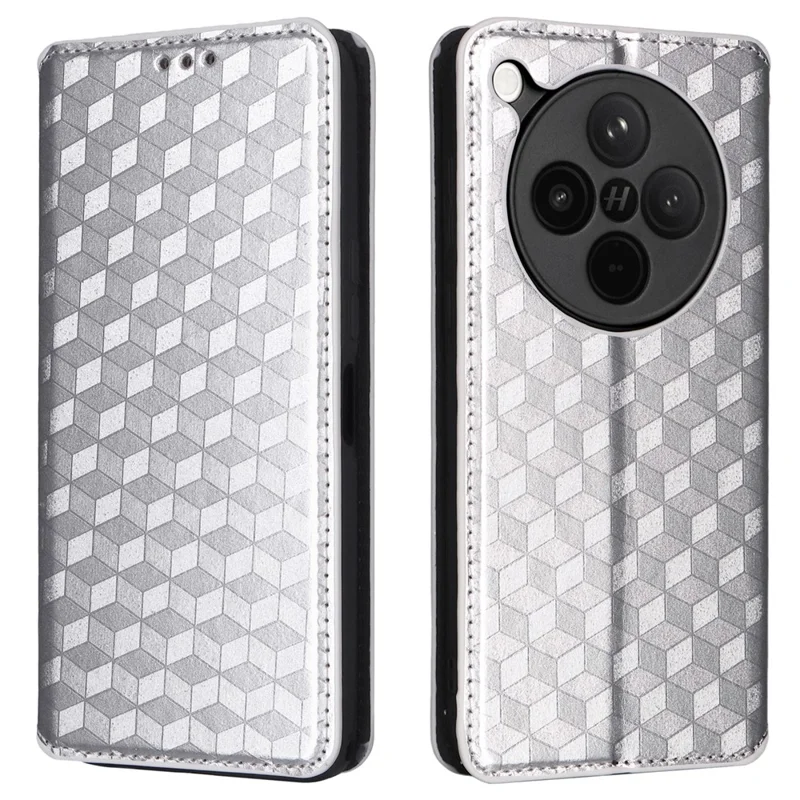 Til Oppo Find X8s+ 5G Tasker Wallet Rombepræget Læder Telefonbeskyttelse - Sølv