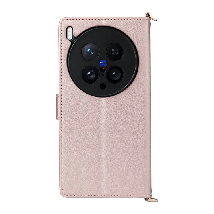 Für vivo X200 Ultra 5G Hülle mit Schulter- / Handschlaufe Leder Handyhülle Ständer Brieftasche - Rosa