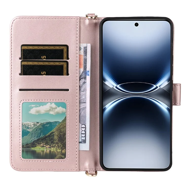 Für vivo X200 Ultra 5G Hülle mit Schulter- / Handschlaufe Leder Handyhülle Ständer Brieftasche - Rosa