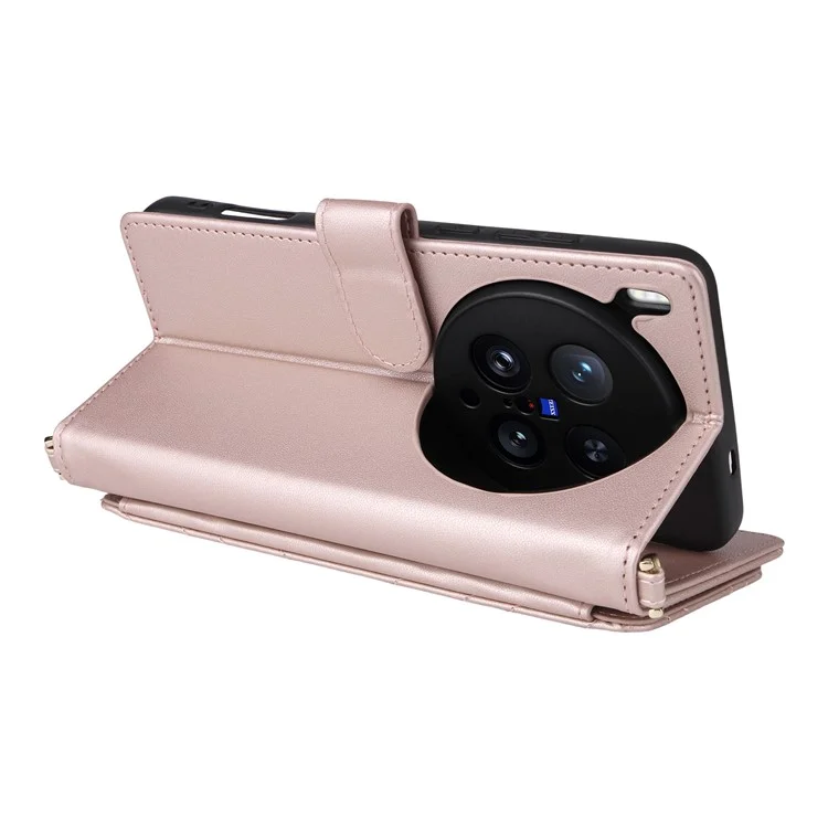 Für vivo X200 Ultra 5G Hülle mit Schulter- / Handschlaufe Leder Handyhülle Ständer Brieftasche - Rosa