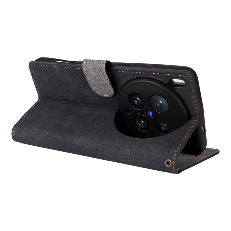 For vivo X200 Ultra 5G Case Wallet RFID Blocking PU Leather Phone Cover Stand with Strap - Black