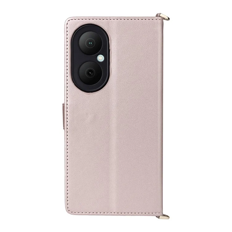 For Huawei Enjoy 80 Case with Shoulder / Wrist Strap Leather Phone Cover Stand Wallet - Pink