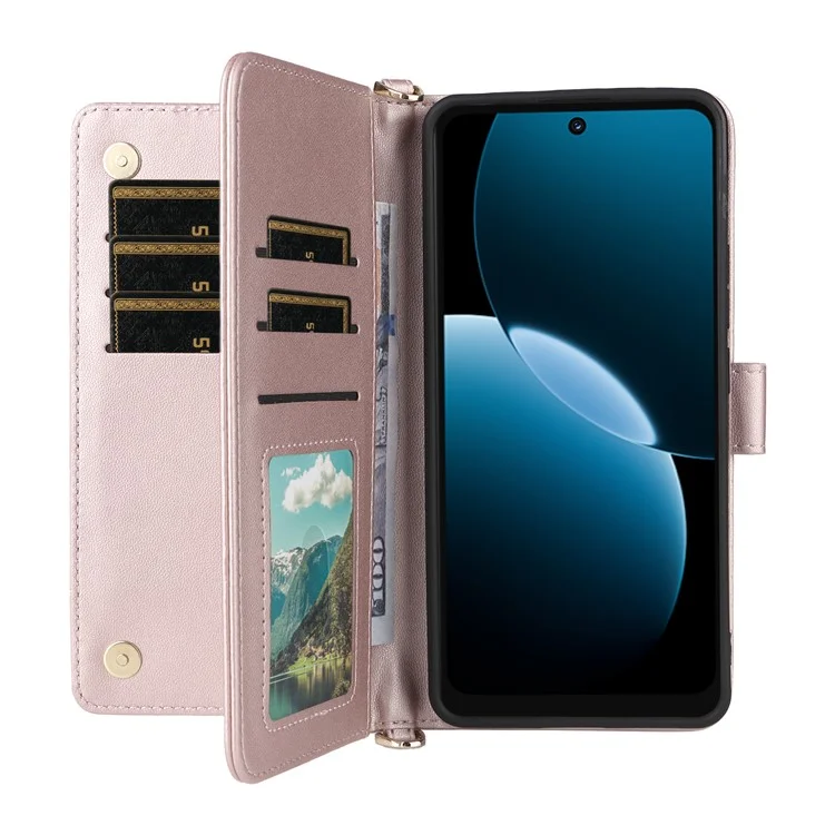 For Huawei Enjoy 80 Case with Shoulder / Wrist Strap Leather Phone Cover Stand Wallet - Pink