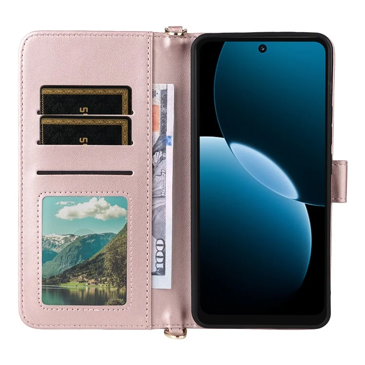 For Huawei Enjoy 80 Case with Shoulder / Wrist Strap Leather Phone Cover Stand Wallet - Pink