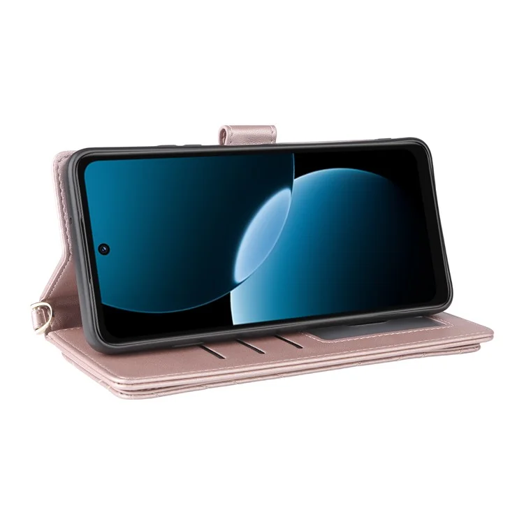 For Huawei Enjoy 80 Case with Shoulder / Wrist Strap Leather Phone Cover Stand Wallet - Pink