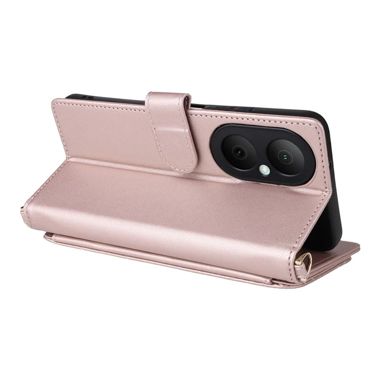 For Huawei Enjoy 80 Case with Shoulder / Wrist Strap Leather Phone Cover Stand Wallet - Pink