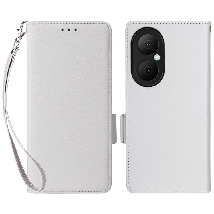 For Huawei Enjoy 80 Case with Wrist Strap Litchi Texture PU Leather Wallet Phone Cover - White