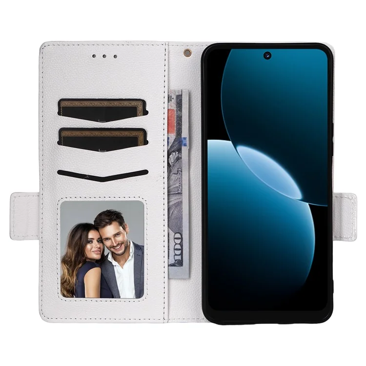 For Huawei Enjoy 80 Case with Wrist Strap Litchi Texture PU Leather Wallet Phone Cover - White