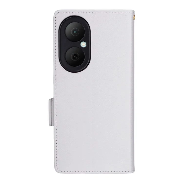 For Huawei Enjoy 80 Case with Wrist Strap Litchi Texture PU Leather Wallet Phone Cover - White