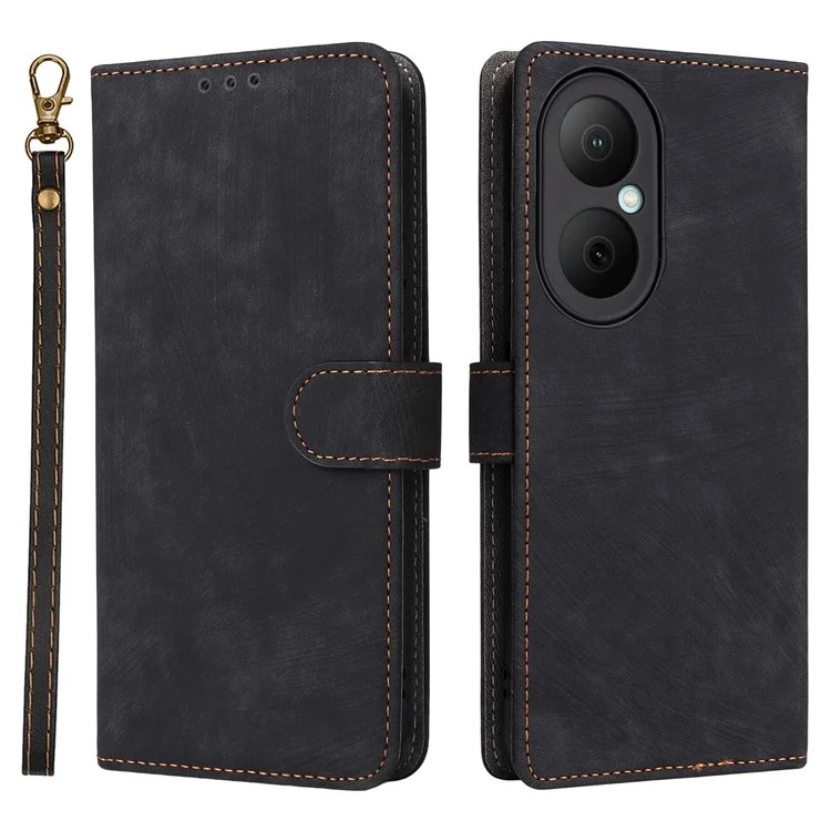 For Huawei Enjoy 80 Case Wallet RFID Blocking PU Leather Phone Cover Stand with Strap - Black