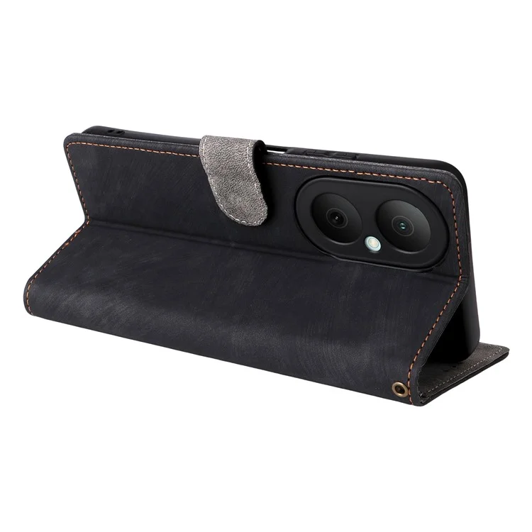 For Huawei Enjoy 80 Case Wallet RFID Blocking PU Leather Phone Cover Stand with Strap - Black