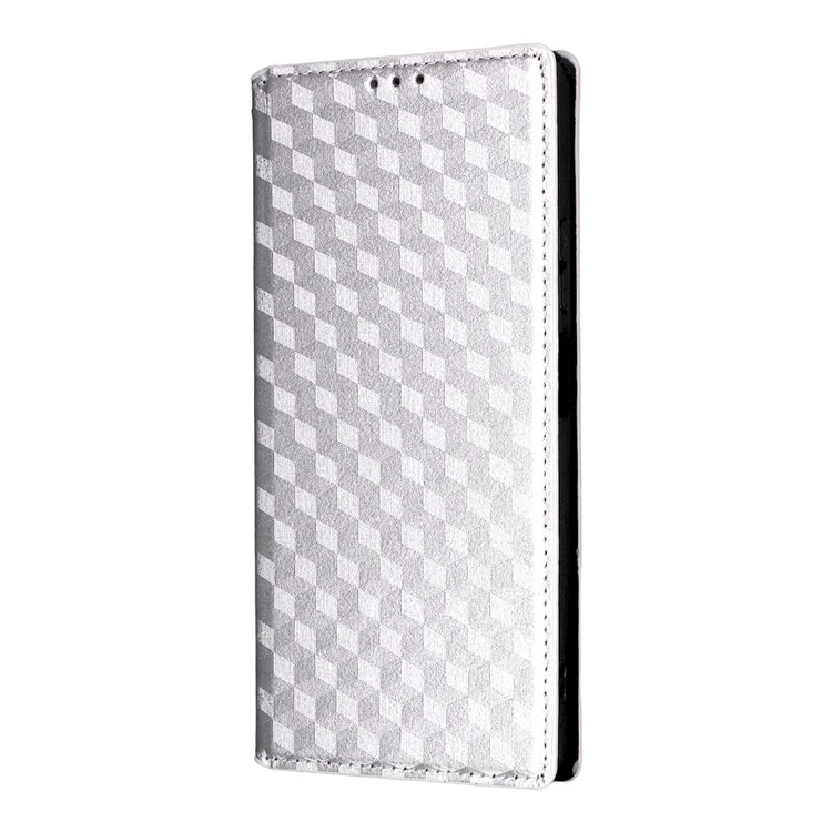 For Huawei Enjoy 80 Case Wallet Rhombus Imprinted Leather Phone Cover - Silver