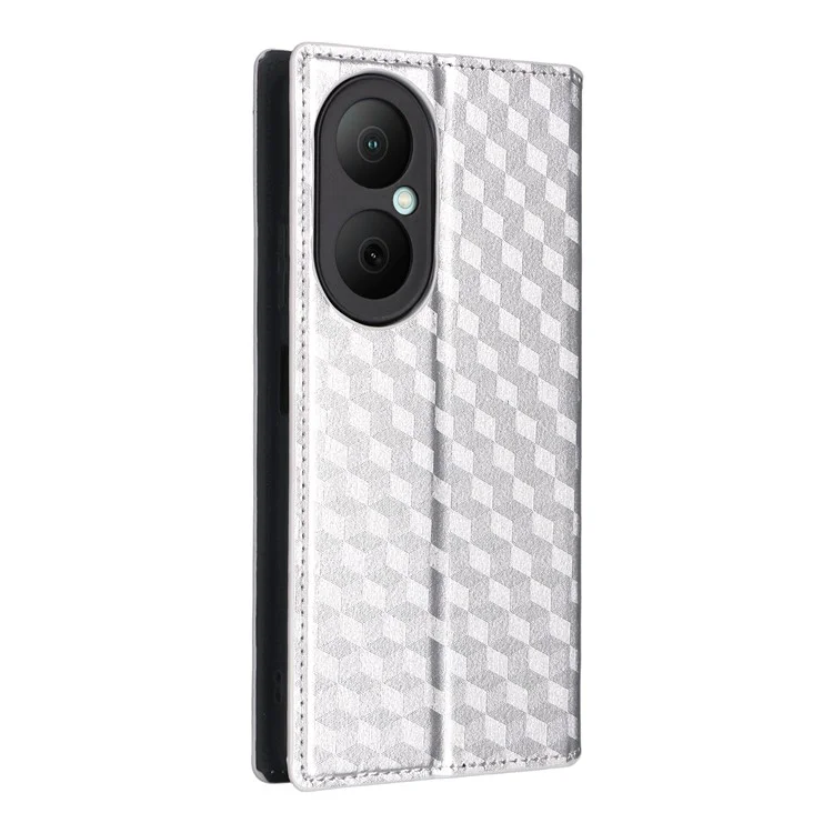 For Huawei Enjoy 80 Case Wallet Rhombus Imprinted Leather Phone Cover - Silver