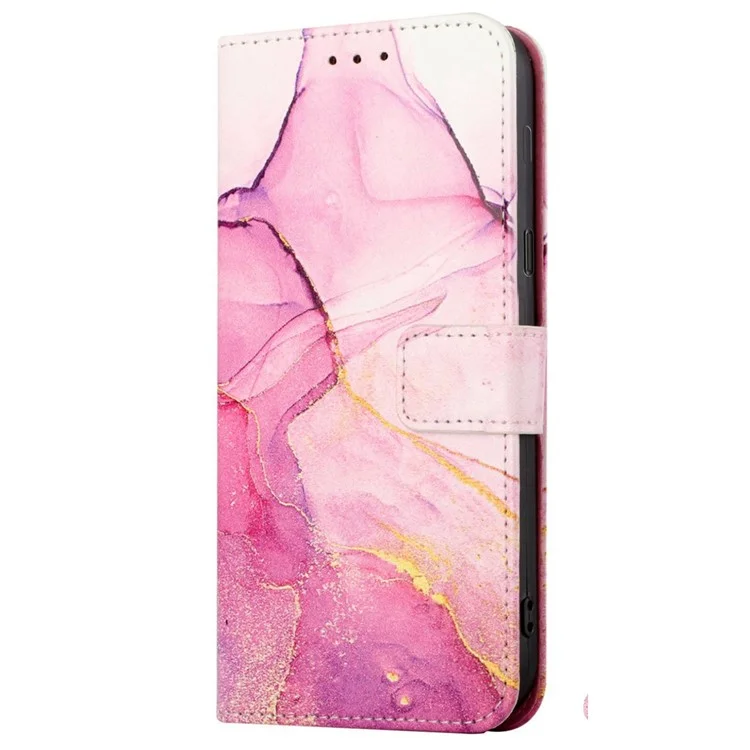 Per Samsung Galaxy A14 5G / A14 4G Wallet Phone Case Marble Pattern PU Leather Stand Cover con Strap - Rosa / Viola / Oro LS001
