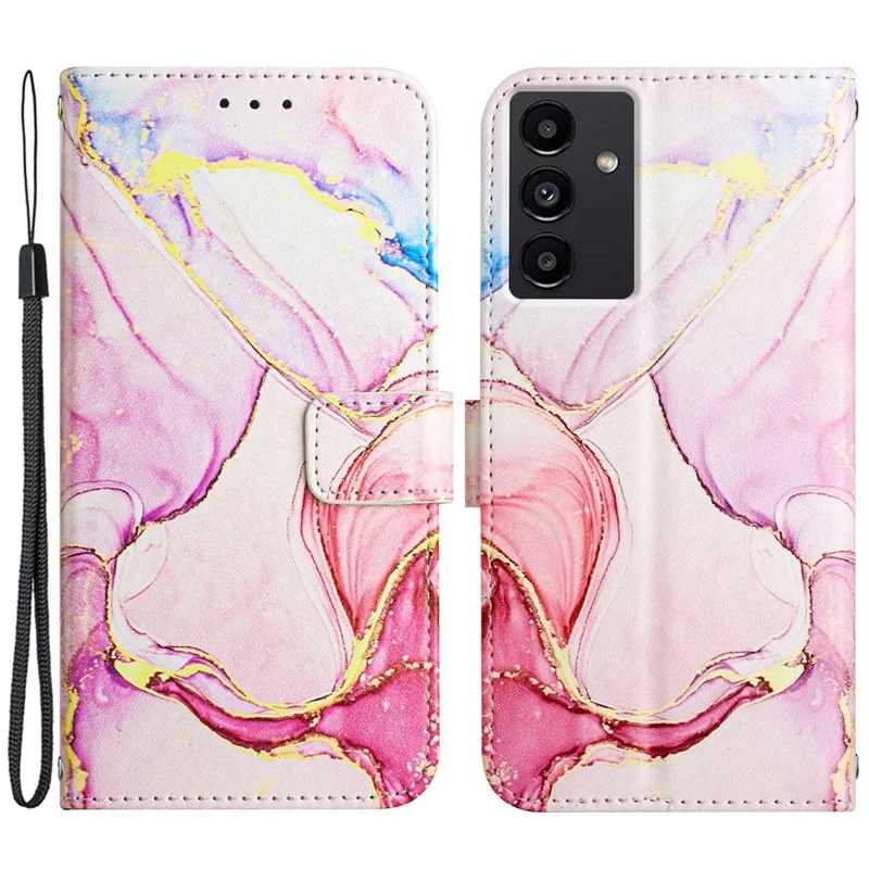 For Samsung Galaxy A14 5G / A14 4G Wallet Phone Case Marble Pattern PU Leather Stand Cover with Strap - Rose Gold LS005