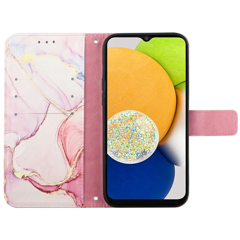 For Samsung Galaxy A14 5G / A14 4G Wallet Phone Case Marble Pattern PU Leather Stand Cover with Strap - Rose Gold LS005