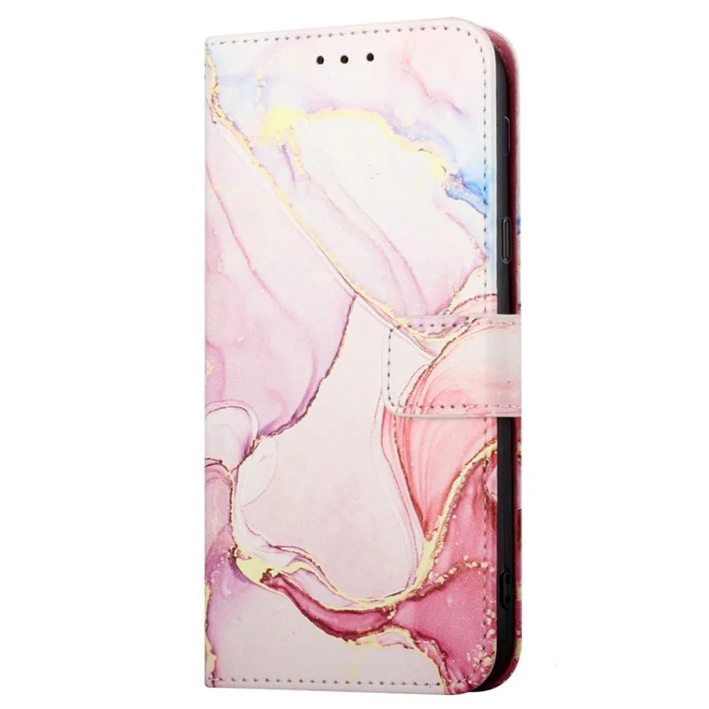 For Samsung Galaxy A14 5G / A14 4G Wallet Phone Case Marble Pattern PU Leather Stand Cover with Strap - Rose Gold LS005