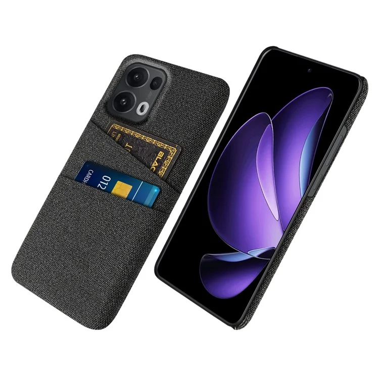 Funda para Oppo Reno13 Pro 5G con Tela + Carcasa Dura de PC con Doble Ranura para Tarjetas - Negro