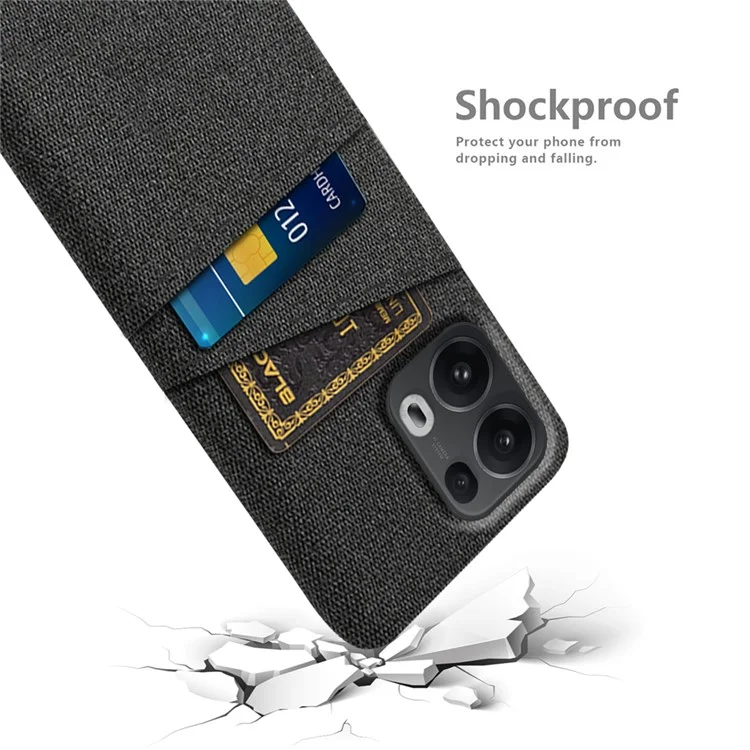 Funda para Oppo Reno13 Pro 5G con Tela + Carcasa Dura de PC con Doble Ranura para Tarjetas - Negro