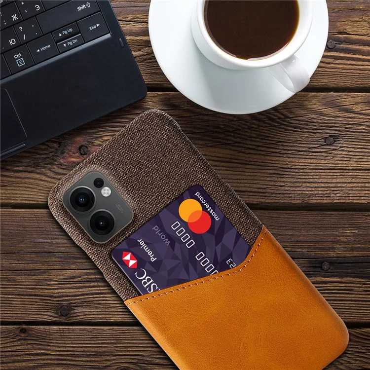 Pour Oppo Reno13 F 5G Étui en Cuir PU Texture Tissu Coque de Téléphone Rigide avec Porte-Cartes - Orange