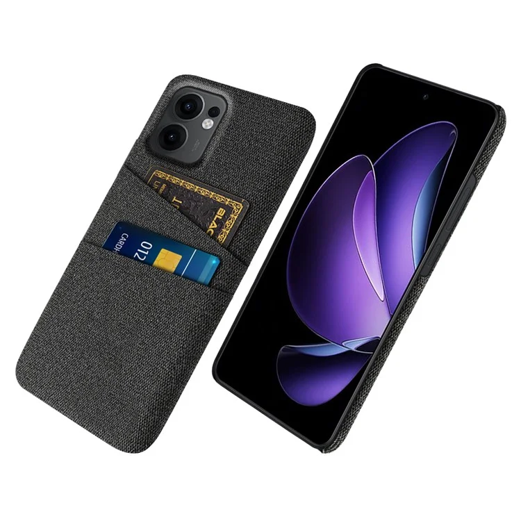 For Oppo Reno13 F 5G Case Cloth + Hard PC Phone Cover with Dual Card Slots - Black