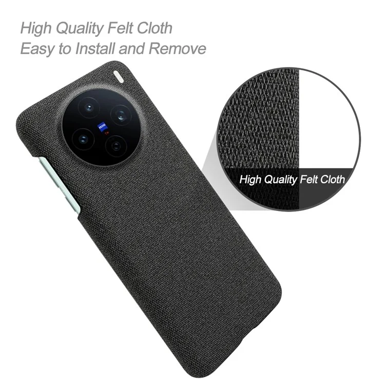 For vivo X200s 5G Phone Case Cloth Texture Anti-Scratch Protective PC Back Cover - Black