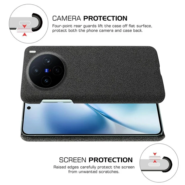 For vivo X200s 5G Phone Case Cloth Texture Anti-Scratch Protective PC Back Cover - Black