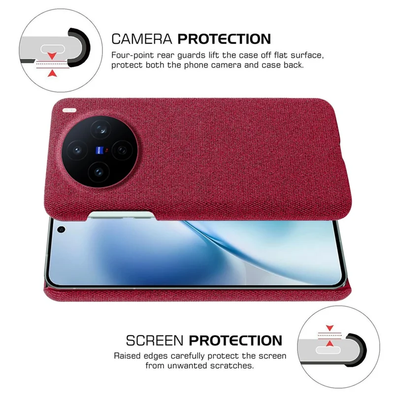 For vivo X200s 5G Phone Case Cloth Texture Anti-Scratch Protective PC Back Cover - Red