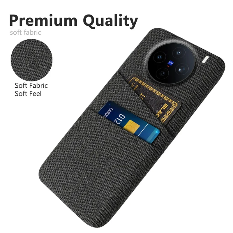 For vivo X200s 5G Case Cloth + Hard PC Phone Cover with Dual Card Slots - Black