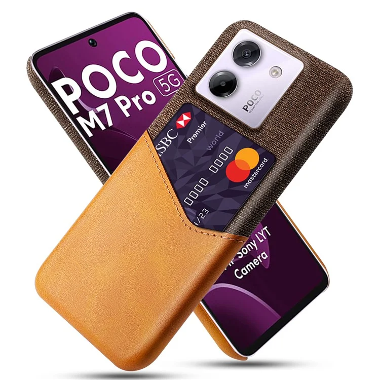 For Xiaomi Poco M7 Pro 5G Case PU Leather Cloth Texture Hard PC Phone Cover with Card Holder - Orange