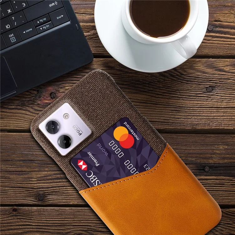 For Xiaomi Poco M7 Pro 5G Case PU Leather Cloth Texture Hard PC Phone Cover with Card Holder - Orange