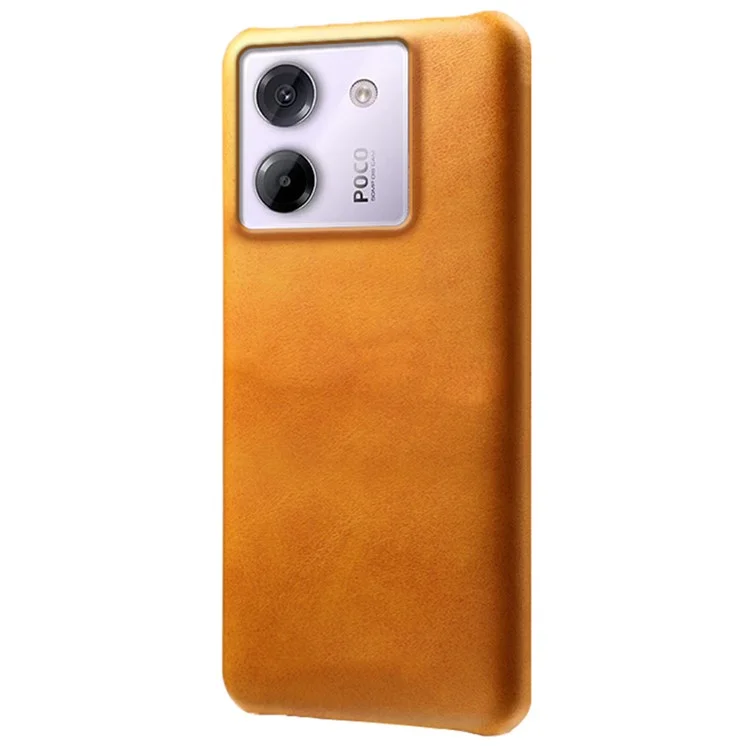For Xiaomi Poco M7 Pro 5G Case Calf Texture PU Leather Hard PC Protective Phone Cover - Orange