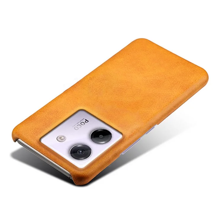For Xiaomi Poco M7 Pro 5G Case Calf Texture PU Leather Hard PC Protective Phone Cover - Orange