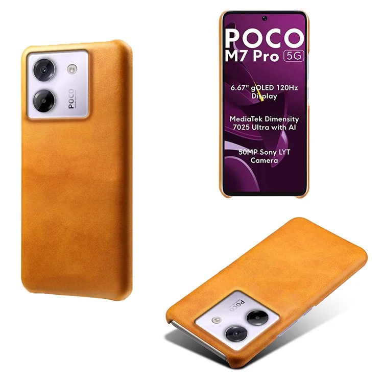 For Xiaomi Poco M7 Pro 5G Case Calf Texture PU Leather Hard PC Protective Phone Cover - Orange