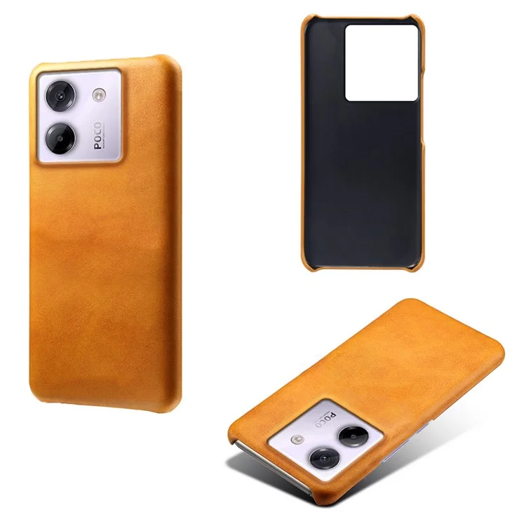 For Xiaomi Poco M7 Pro 5G Case Calf Texture PU Leather Hard PC Protective Phone Cover - Orange