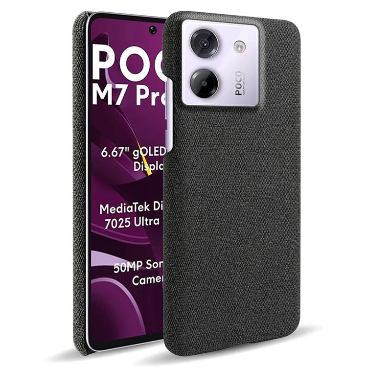 For Xiaomi Poco M7 Pro 5G Phone Case Cloth Texture Anti-Scratch Protective PC Back Cover - Black