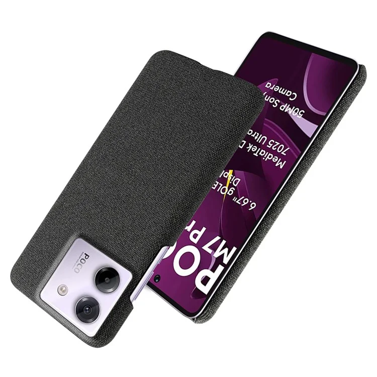 For Xiaomi Poco M7 Pro 5G Phone Case Cloth Texture Anti-Scratch Protective PC Back Cover - Black
