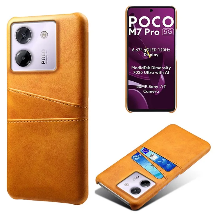 For Xiaomi Poco M7 Pro 5G Case Dual Card Slots PU Leather + Hard PC Phone Cover - Orange
