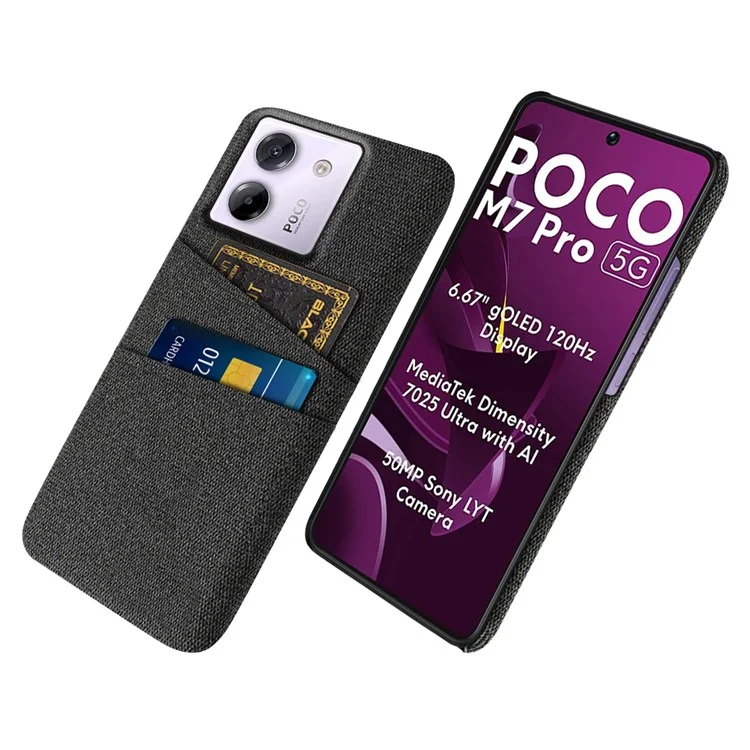 For Xiaomi Poco M7 Pro 5G Case Cloth + Hard PC Phone Cover with Dual Card Slots - Black