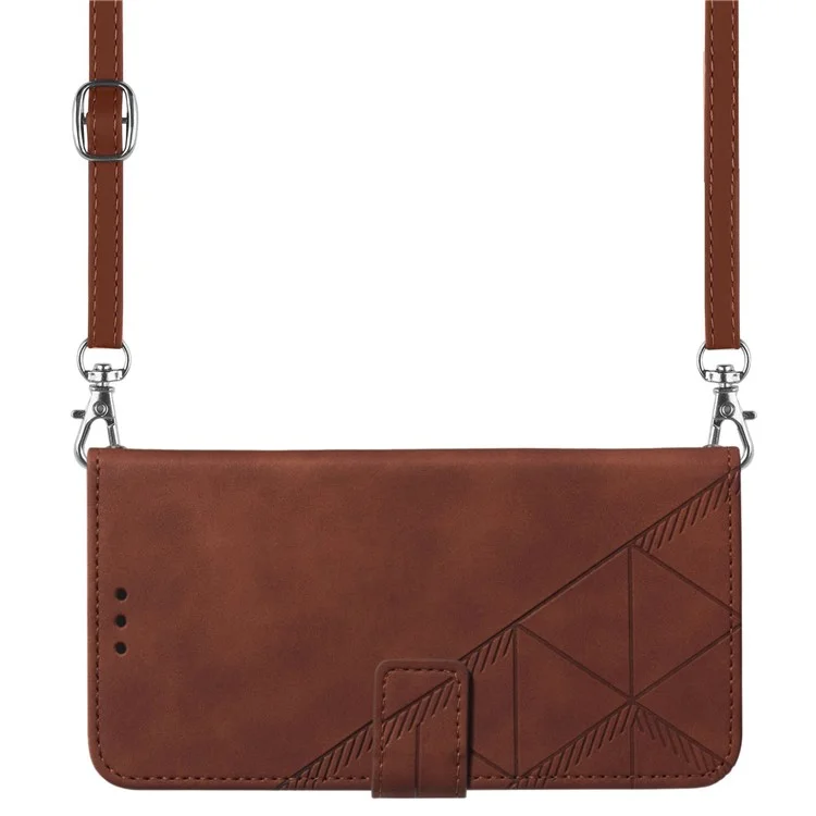 Für Samsung Galaxy A14 5G / A14 4G Telefonständer Hülle PU-Leder Geprägte Linien Wallet Cover mit Schultergurt - Braun