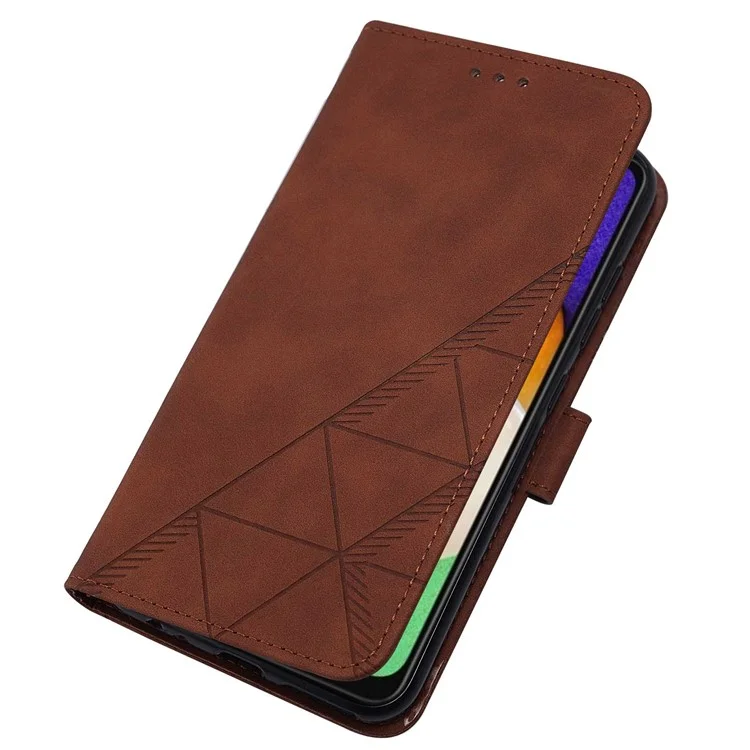 Für Samsung Galaxy A14 5G / A14 4G Telefonständer Hülle PU-Leder Geprägte Linien Wallet Cover mit Schultergurt - Braun