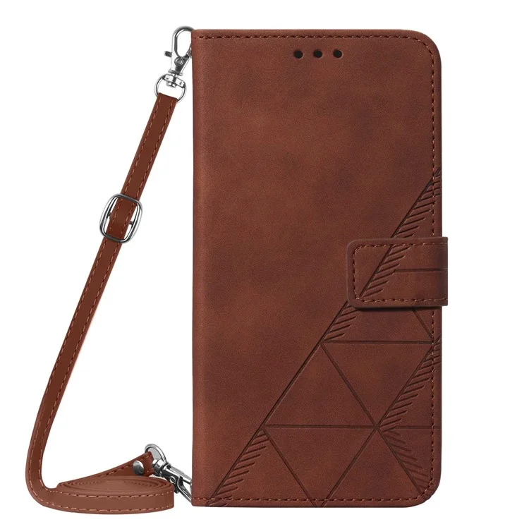 Für Samsung Galaxy A14 5G / A14 4G Telefonständer Hülle PU-Leder Geprägte Linien Wallet Cover mit Schultergurt - Braun