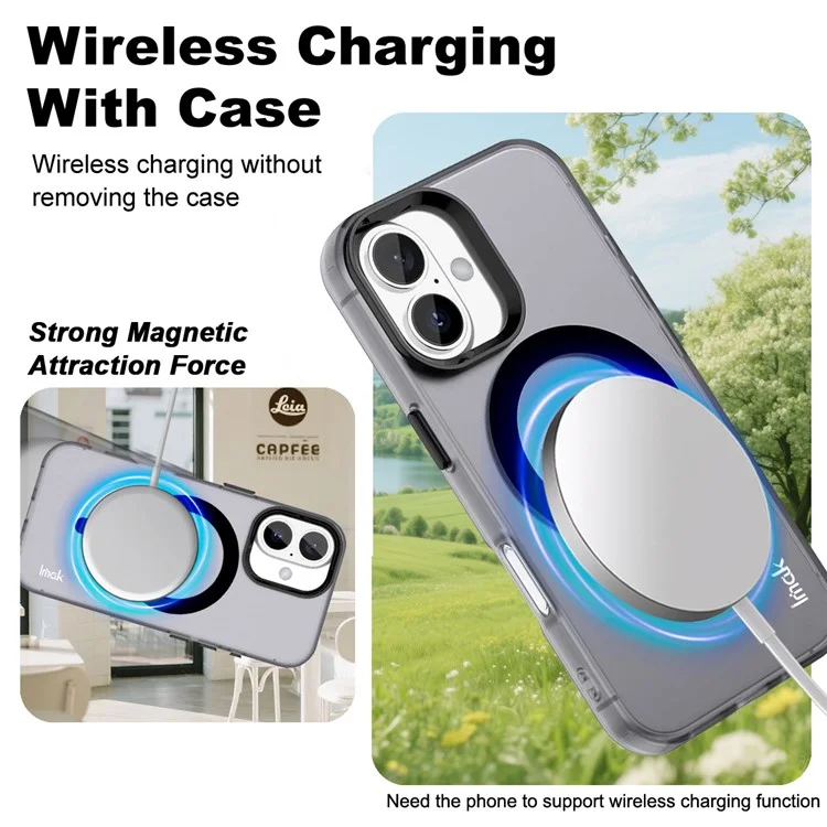 IMAK Pour iPhone 16 Plus Coque Compatible avec MagSafe Couleur Bonbon Antichoc TPU + PET Coque Arrière - Noir