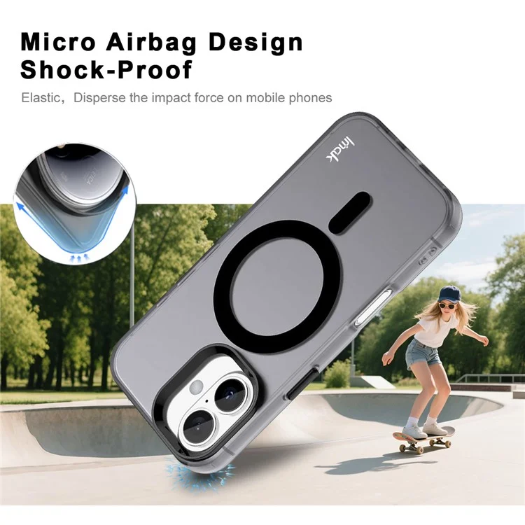 IMAK Pour iPhone 16 Plus Coque Compatible avec MagSafe Couleur Bonbon Antichoc TPU + PET Coque Arrière - Noir