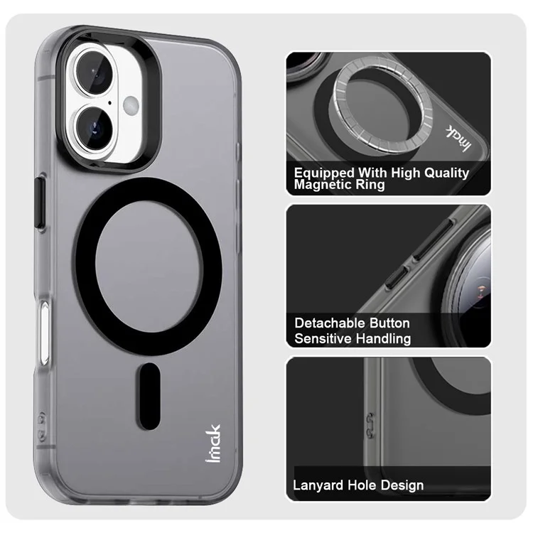IMAK Pour iPhone 16 Plus Coque Compatible avec MagSafe Couleur Bonbon Antichoc TPU + PET Coque Arrière - Noir